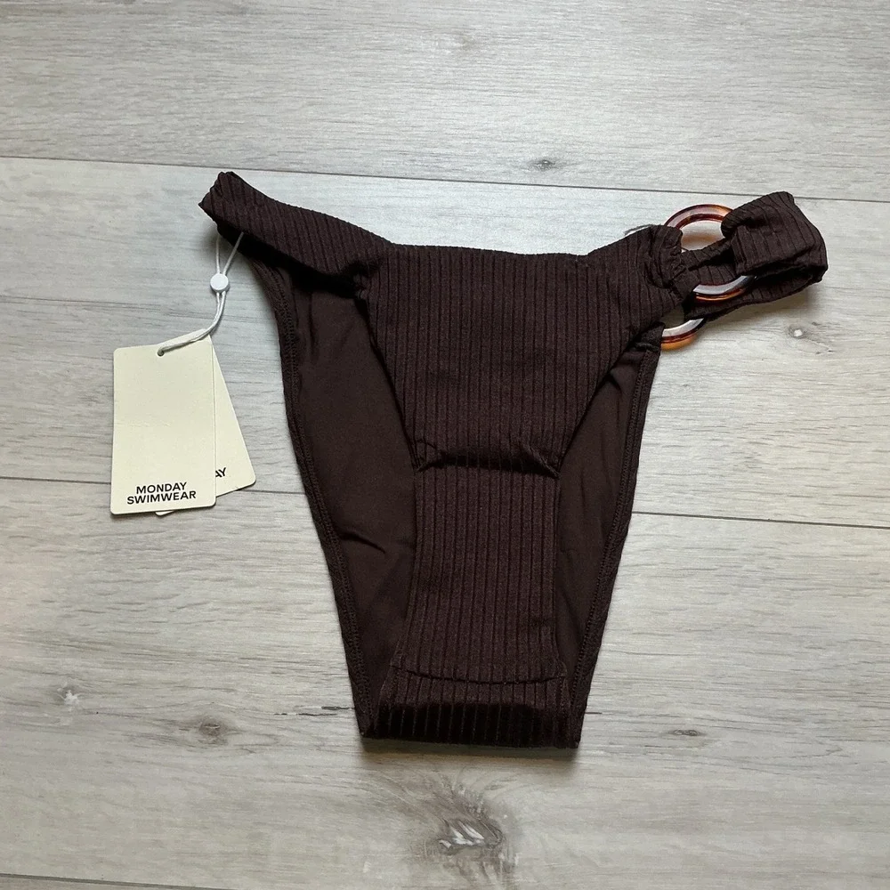 Monday Swimwear Bronte Bottom Espresso Rib Brown Large New With Tags